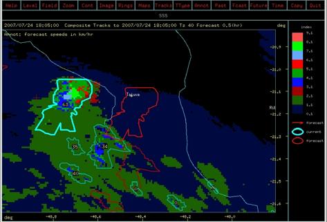 (b) Índice SSS (Storm Structure Severity; Visser, 2001) para o horário de 15:05 HL.