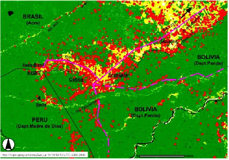 Interações Fronteiriças - I Fronteira Acre-Bolívia-Perú Desmatamento e focos de queimada -