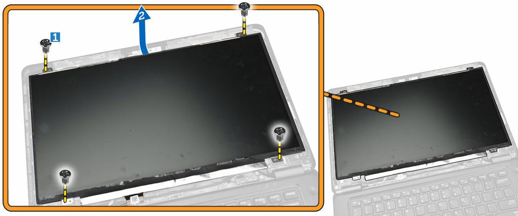 a. Remova os parafusos que prendem o painel da tela no conjunto da tela [1]. b.