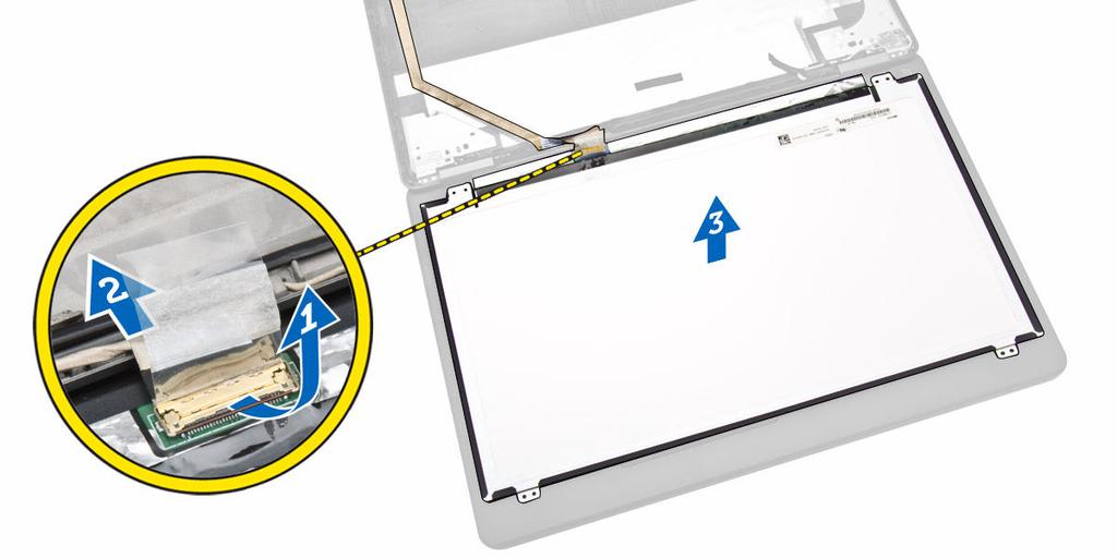 Como instalar o painel da tela 1. Conecte o edp ao seu conector no painel da tela com fita adesiva. 2. Coloque o painel da tela em sua posição original no conjunto da tela. 3.