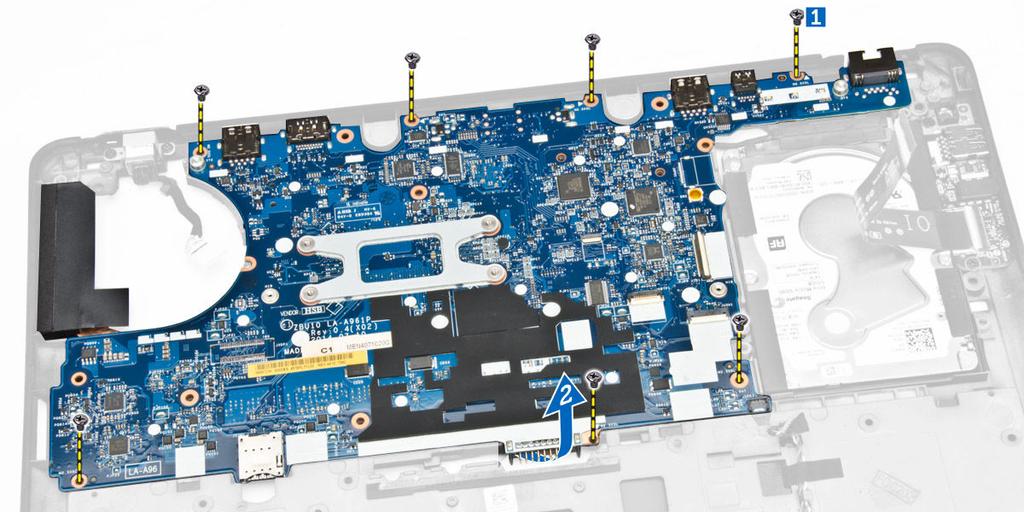 Coloque a placa de sistema no chassi do computador para alinhá-la com os suportes dos parafusos. 2. Aperte os parafusos para prender a placa do sistema ao chassis do computador. 3.