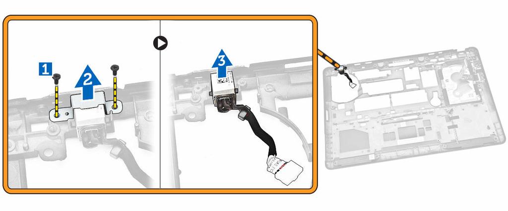 Como instalar o conector de alimentação 1. Insira o conector de alimentação no slot do chassi do computador. 2. Coloque o suporte metálico na porta do conector de alimentação. 3.