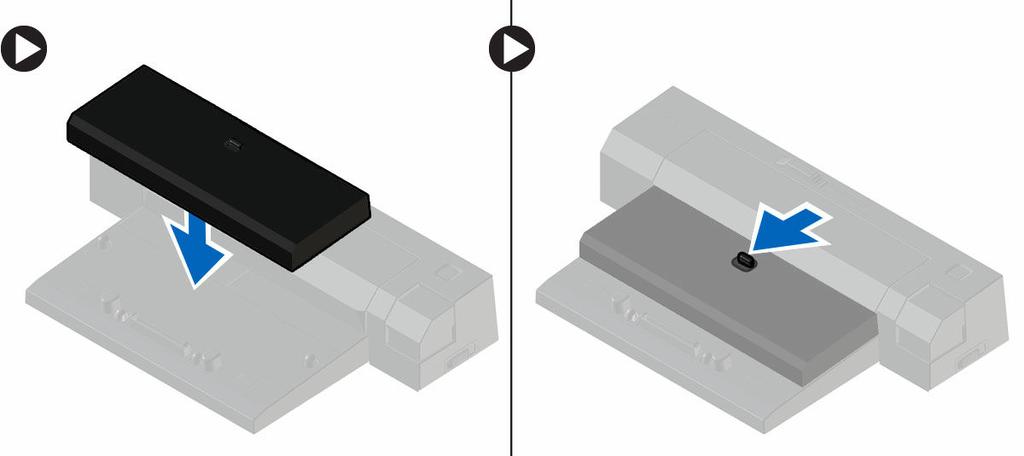 Como ancorar o computador 2 Siga as etapas para ancorar o computador: a. Coloque o espaçador de ancoragem até ele encaixar na estação de ancoragem. b.