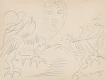 201 CELSO LAGAR (1891-1966), NUS FEMININOS E CABEÇA DE MULHER dois desenhos a lápis negro sobre papel. Assinados com a chancela do autor. Dim.