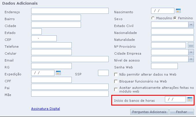 Após habilitar o Banco de Horas no cadastro horário do funcionário, está disponível essa opção em.