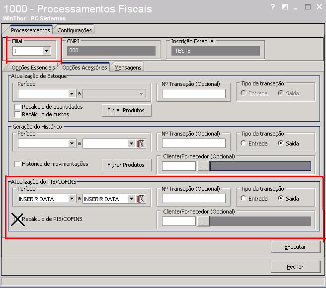 6) Após clicar em Executar serão exibidas as seguintes mensagens de confirmação: Confirma a execução do(s) item (ns) selecionado(s)?. Clique em Sim para continuar.