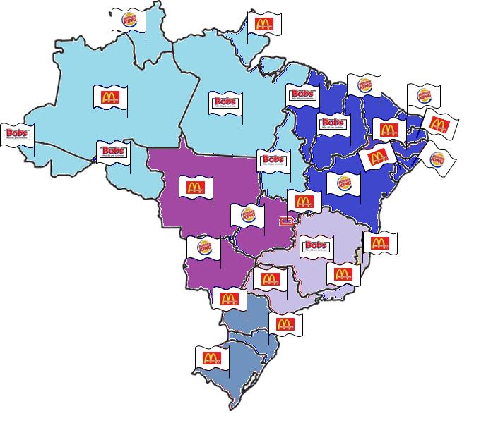 Na distribuição geográfica, apesar do Bob s possuir um maior volume de unidades em