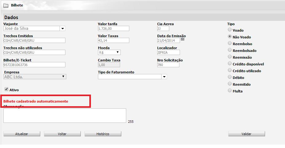 Bilhete c a d a s t r a d o a u t o m a t i