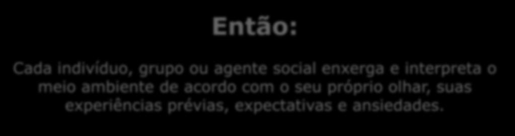 MEIO AMBIENTE e suas representações Então: Cada indivíduo, grupo ou agente social enxerga e interpreta o meio