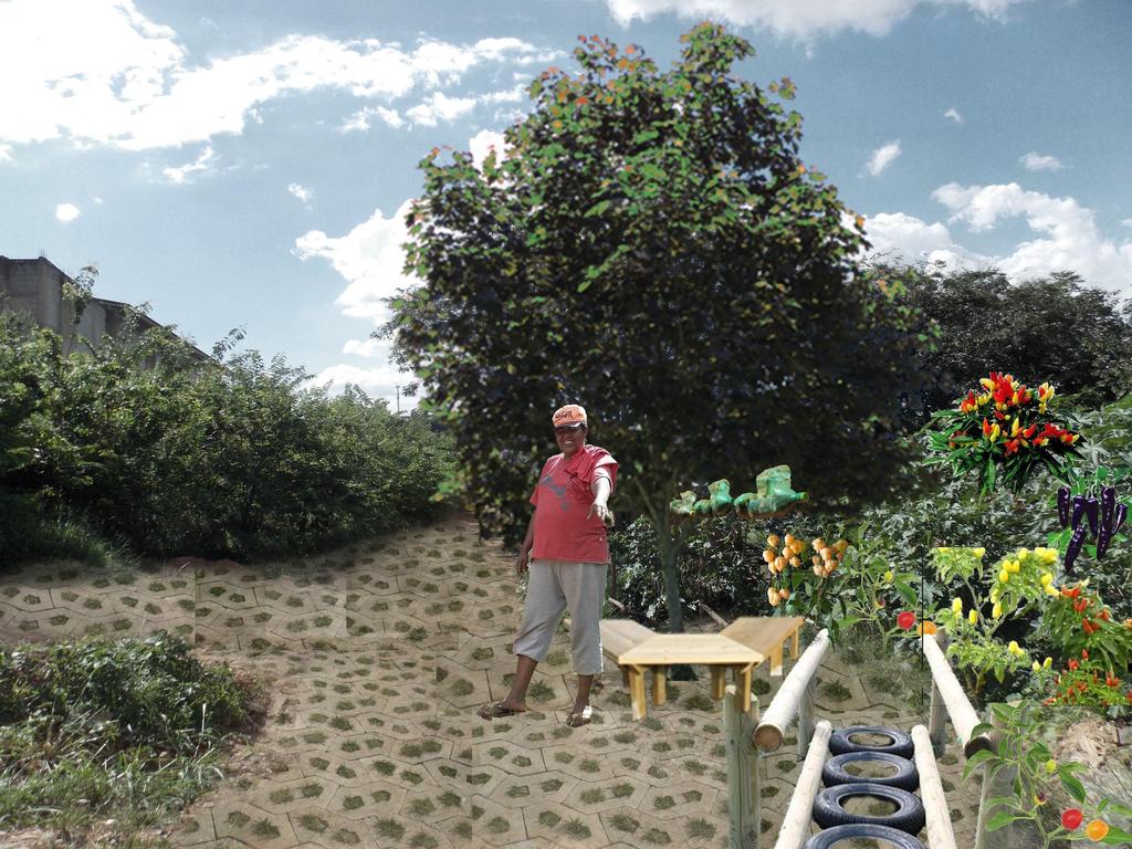 kit praça: praça das pimentas árvore com banco: sombra + assento, lugar de permanencia pimentas: