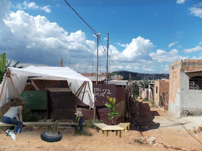 solução prévia ao crescimento das árvores estrutura de bambu da oficina + tecido ou