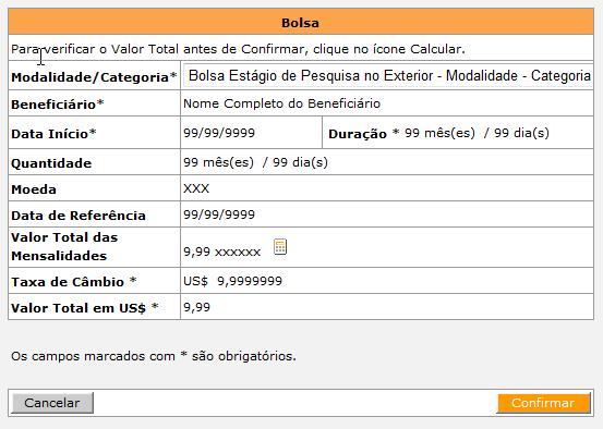 Campos mostrados somente quando a moeda do local de destino não for dólar.