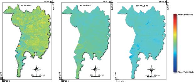 Estas componentes principais retêm o máximo possível das informações contidas nas variáveis originais (EVIs), sendo extraídas na ordem da mais explicativa para a menos explicativa.