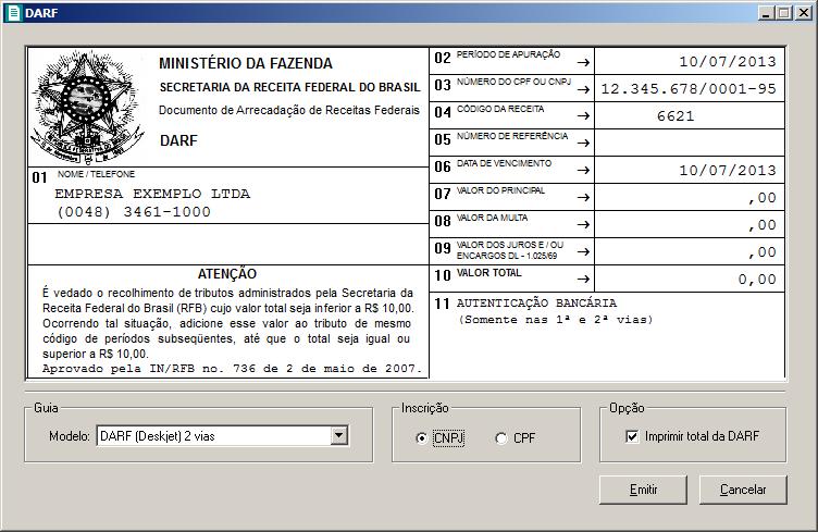 2. Os campos NOME/TELEFONE, NÚMERO DO CPF OU CGC e CÓDIGO DA RECEITA, já vêm preenchidos pelo sistema, sendo que todos os campos poderão ser preenchidos manualmente. 3.