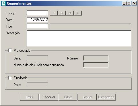 4.5. Requerimentos Nesse processo, você irá cadastrar e emitir requerimentos, tais como: alvará, certidão negativa, etc. Para isso, proceda da seguinte maneira: 1.