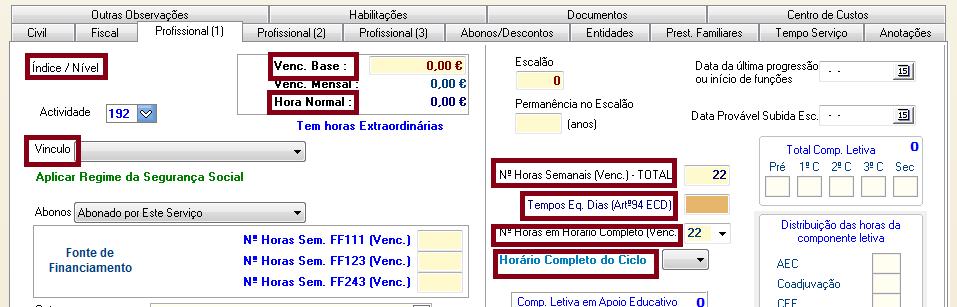 Os campos Tempos Eq, Dias e Horário Completo do Ciclo apenas se aplicam a