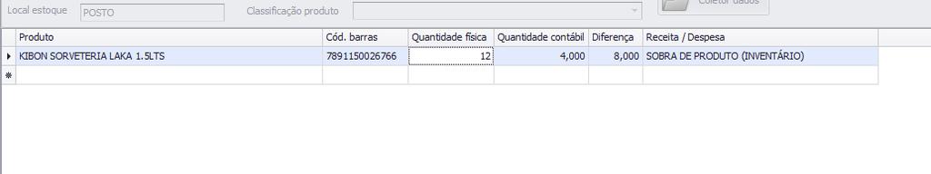 Passo 6 Preencha a quantidade física desse produto na coluna Quantidade física. Passo 7 Clique no botão GRAVAR.