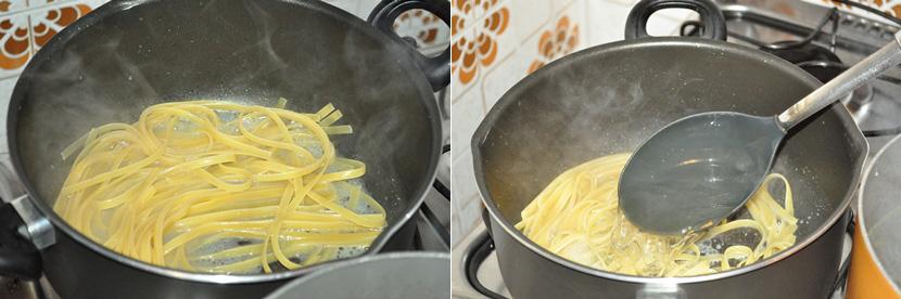 Em uma panela, coloque a água do cozimento das vôngoles e deixe ferver.