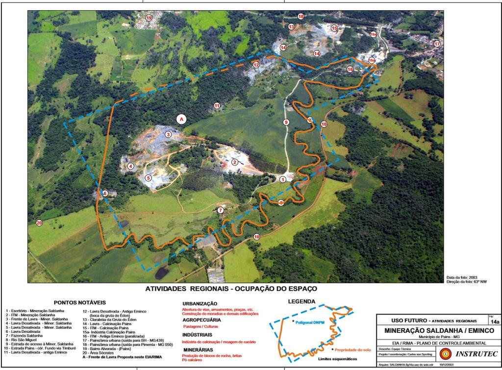 Propriedade e poligonal DNPM superpostos do empreendimento Mineração Saldanha, à época.