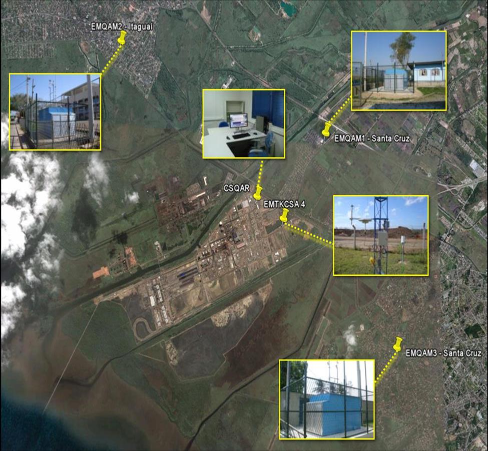 A figura abaixo apresenta a localização das estações da Rede Automática de Monitoramento da Qualidade do Ar e Meteorologia da TKCSA.