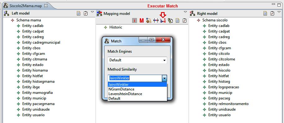 5.1 Protótipo da ferramenta para Database Model Merging 103 Figura 5.6: Interface de execução de match.
