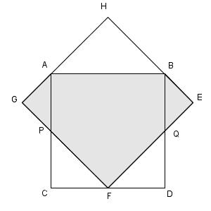 Sejam P = AC F G e Q = BD EF. Como F H, diagonal do quadrado, é bissetriz de GF E = 45 ; e como CF H = 90, temos que CF P = 45, e então CP F é retângulo isósceles.