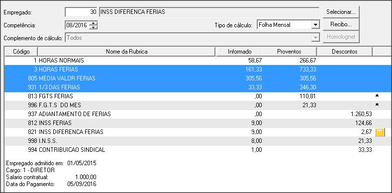 2 CÁLCULO DA FOLHA 2.1 Acesse o menu PROCESSOS, clique em CÁLCULO; 2.2 No quadro COMPETÊNCIA, informe a competência inicial do gozo de férias do empregado; 2.