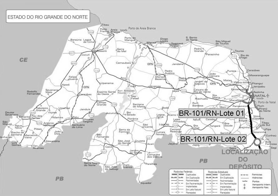 2. MATERIAL E MÉTODOS A caracterização geotécnica do depósito de solo com ocorrência na obra de duplicação da BR- 101 no Rio Grande do Norte, localizada conforme indica a Figura 01, foi realizada