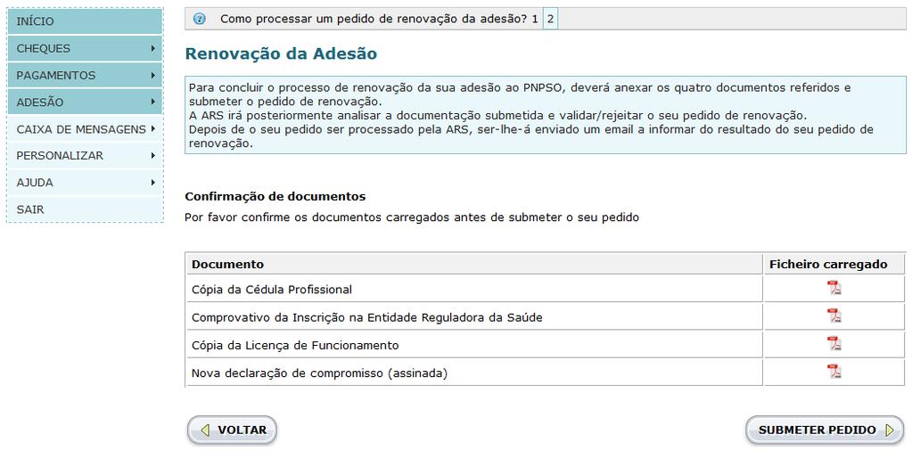 Depois de selecionar a opção de Confirmar informação, deverá surgir-lhe uma página para verificar toda a informação que submeteu, com a possibilidade de consultar os 4 ficheiros que carregou.