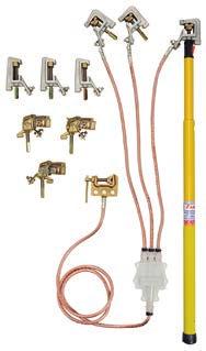 CURTO-CIRCUITADOR PIMT Ligação à terra e curto-circuito para PT e instalações de MT, constituído por: 3 pinças MT535 para vara com encaixe APV 1 Conjunto de ligação com cabo de cobre 1 Peça de