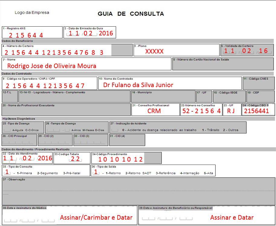 Preenchimento de Guia de Consulta