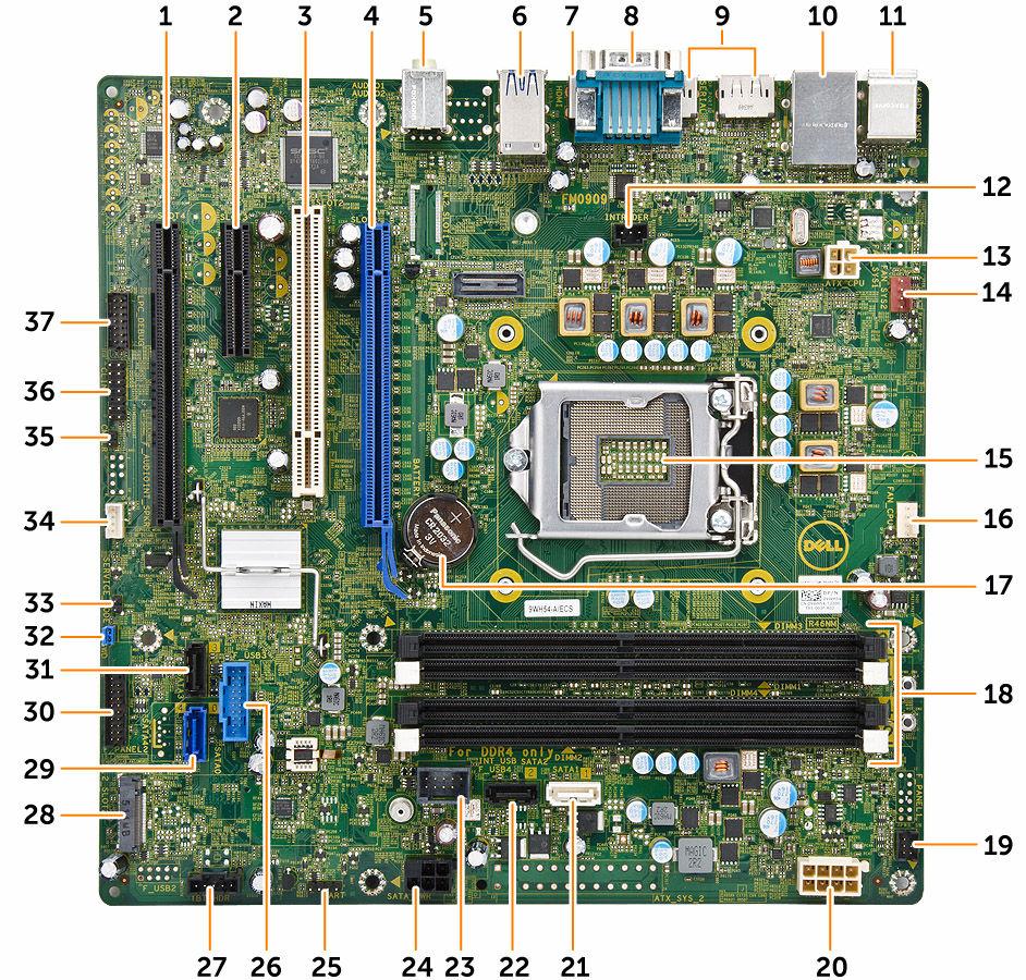b. as placas de expansão c. disco rígido d. módulo de memória e. tampa frontal f. tampa 5. Siga o procedimento descrito em Após trabalhar na parte interna do computador.