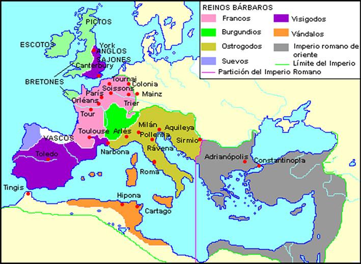 Unidade: A Evolução do Reino Franco A formação dos Reinos Bárbaros No final do século V (476 d.c.), como vimos nas unidades anteriores (Povos Bárbaros), os germanos ou bárbaros conquistaram Roma, ocasionando o fim do Império Romano do Ocidente.