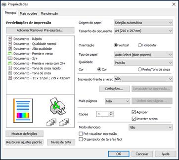 configurações de impressão que usa em todos os programas do Windows, você pode selecionar novas configurações de impressão padrão. 1.