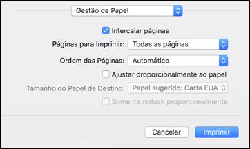 Dimensionamento de imagens impressas - software de impressora PostScript - Mac Você pode ajustar o tamanho da imagem ao imprimir selecionando Gestão de Papel no menu pop-up na janela Imprimir.