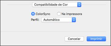 1. Selecione Compatibilidade de Cor no menu pop-up na janela de impressão. 2.