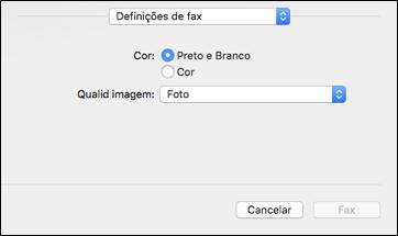 Você verá esta janela: 9. Selecione as configurações de Cor e Qualid imagem que deseja usar com o seu fax. 10. Clique em Fax.