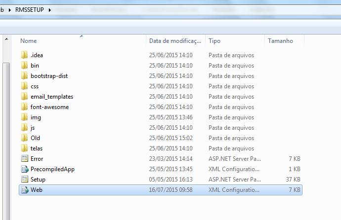Abrir a pasta RMSSETUP e abrir o arquivo WEB.