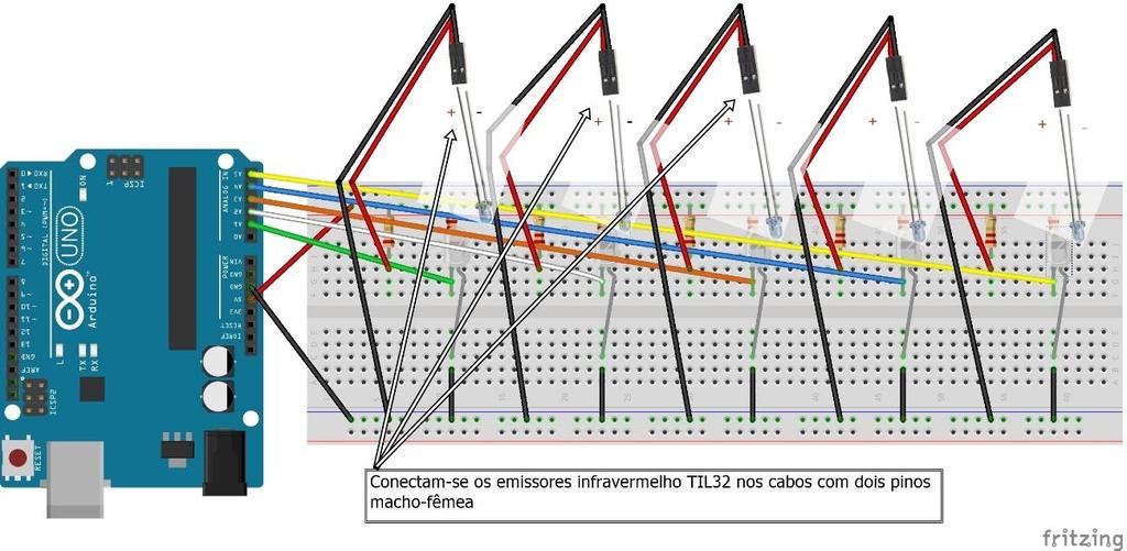 Etapa final: Colocação de jumpers para alimentar o lado direito da protoboard: Parece que está