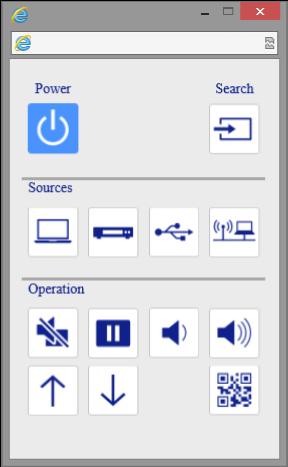 Você verá uma tela como esta: 1 Controle do botão de energia 2 Seleciona a fonte da porta Computer 3 Seleciona a fonte das portas Video e HDMI 4 Controle do botão Freeze 5 Controle do botão A/V Mute