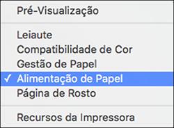 Observação: A janela de impressão pode ser diferente, dependendo da versão do OS X e do aplicativo usado. 5. Selecione as configurações de Frente e Verso, Cópias e Páginas conforme necessário.
