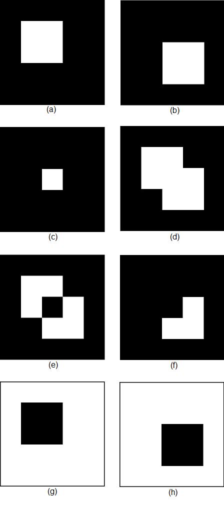 Figura 6: Exemplos de operações lógicas em imagens binárias: (a)a, (b)b,