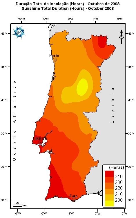 3. Outros Elementos Climáticos Insolação Os valores da insolação variaram entre 181 horas em Penhas Douradas e 256 horas em Sagres e foram superiores aos valores normais (71-00) em todo o território.