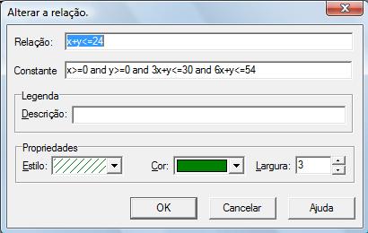 Programação Linear: a técnica mais importante da Pesquisa Operacional - 3 Isso pode ser obtido a partir do botão Inserir relação, que insere uma nova equação ou inequação através do ícone é x < y ou