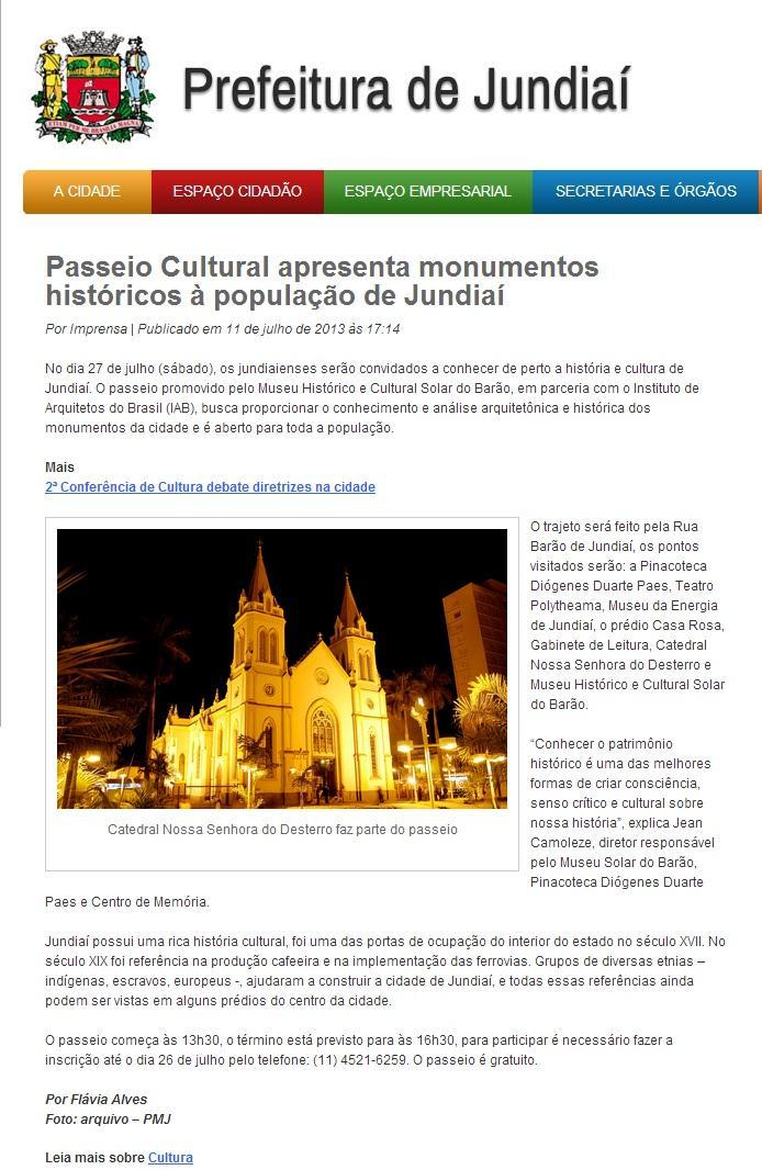 Assunto: Passeio Cultural Publicado em: