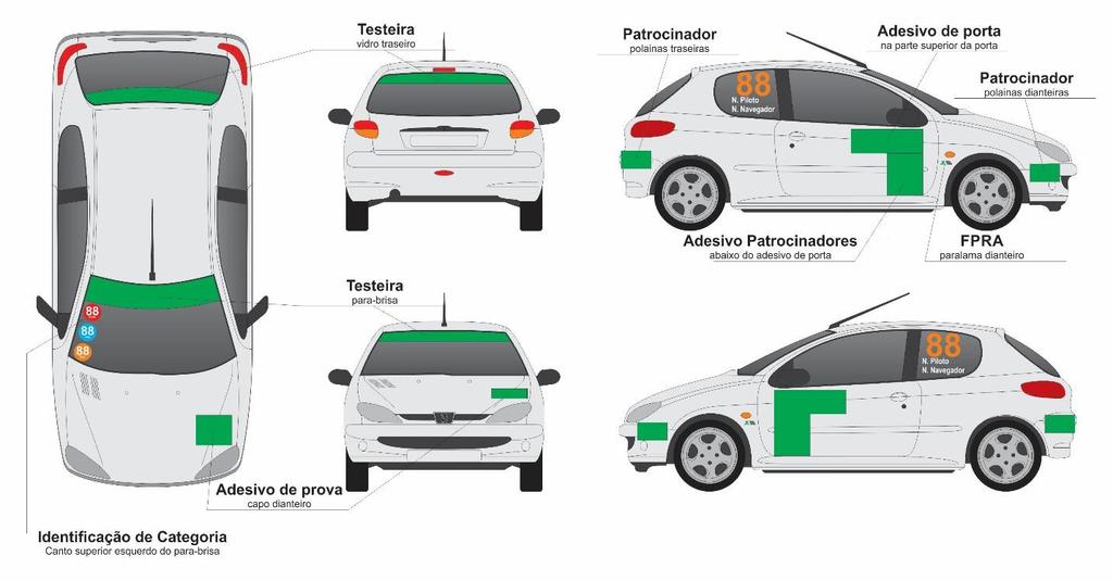 Página18 Anexo 1 Publicidade e Números de Competição A cor e o tamanho dos números de prova são de acordo com Regulamento Desportivo do Campeonato Brasileiro de Rally de Velocidade 2017.