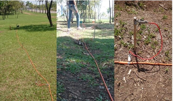 solo através de eletrodos cravados na superfície do terreno.