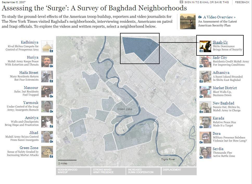 Figura 2 Infográfico Assesing the Surge : A Survey of Baghdad Neighborhoods. Disponível em: http://www.nytimes.