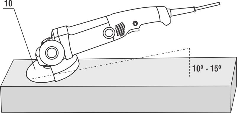 8.2 Operação de esmerilhamento Instale um disco abrasivo de acordo com as orientações do capítulo 6.4 (Troca de acessórios) e proceda conforme os passos abaixo: 1. Ligue a ferramenta elétrica; 2.