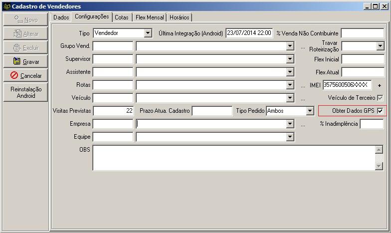 Dessa forma, o sistema entenderá que nos clientes atendidos pelo vendedor configurado para obter dados GPS, serão coletadas as informações de localização.